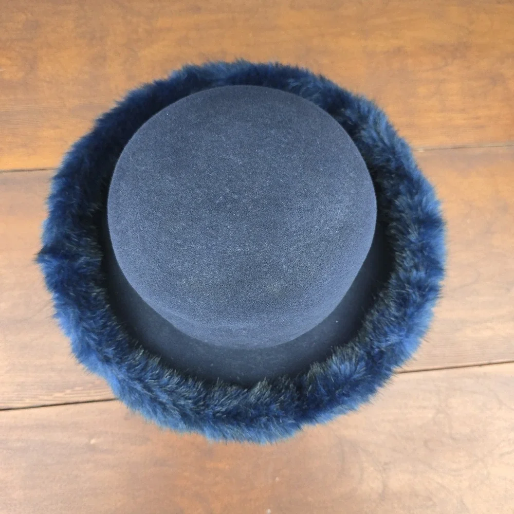 Dennis Basso‎ Navy Faux Fur Brim Hat 21